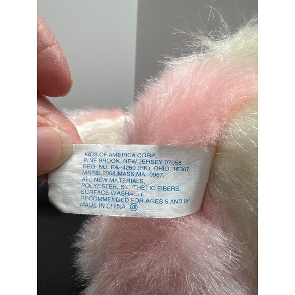 Kids Of America Pink White Fluffy Plush Bunny With Flocked Peach Nose Colorful P - Picture 5 of 10